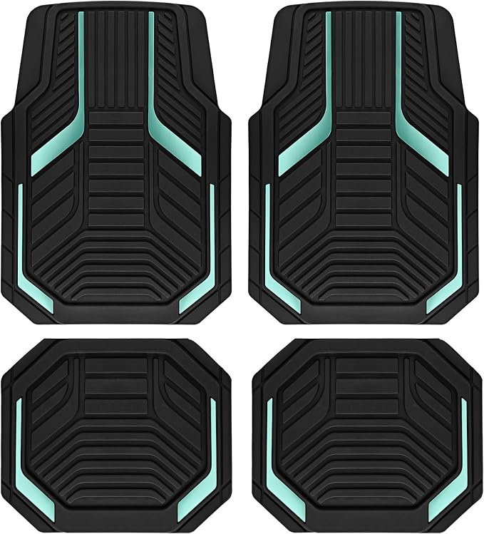 PIC AUTO Heavy Duty Rubber Floor Mats, Mint Aluminum Film Car Mats Set, Front and Rear Car Mats with Anti-Slip Backing, All Weather Protection, Trim-to-Fit for Automotive SUV, Sedan, Van