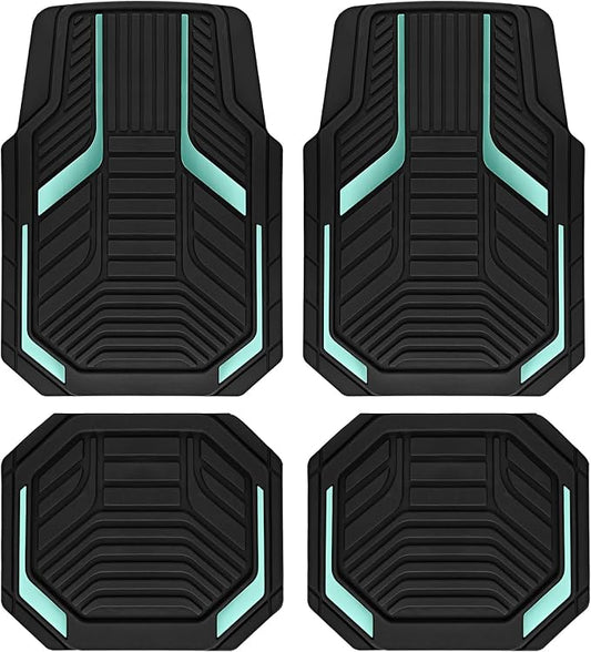 PIC AUTO Heavy Duty Rubber Floor Mats, Mint Aluminum Film Car Mats Set, Front and Rear Car Mats with Anti-Slip Backing, All Weather Protection, Trim-to-Fit for Automotive SUV, Sedan, Van