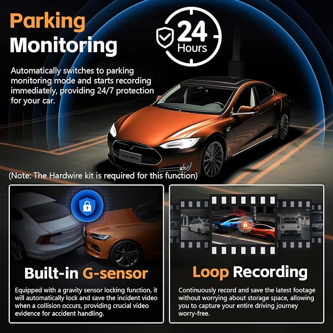 4 Channel 360° Dash Cam Front Rear Inside & Left Right 4K+1080P*3 FHD Car Camera, 5GHz WiFi & App Control 8 IR Lamps Night Vision 24H Parking Mode, G-Sensor, Loop Recording, Includes 64GB (Silver)