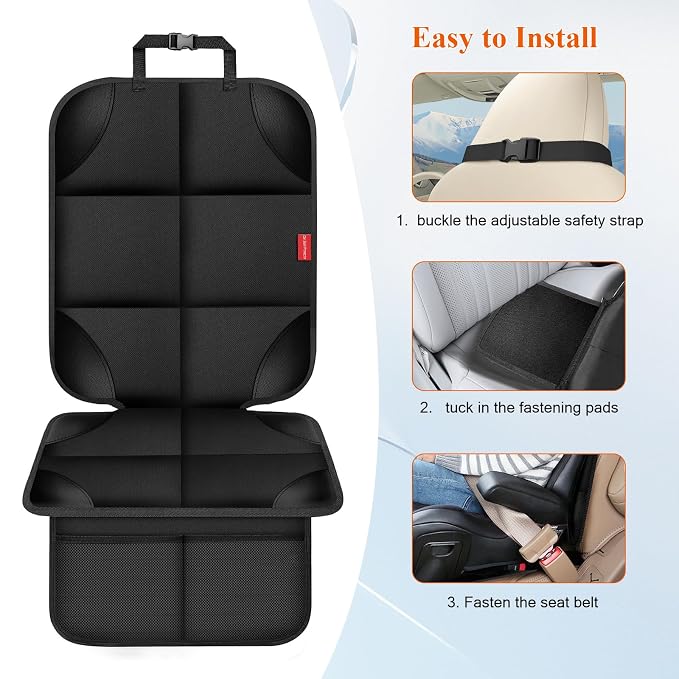 Car Seat Protector for Child Car Seat, 600D Fabric Safe Car Seat Cover with Upgraded Non-Slip Backing, Waterproof Seat Protector Under Baby Car Seat with Thick Padding for Car Back Front Seat