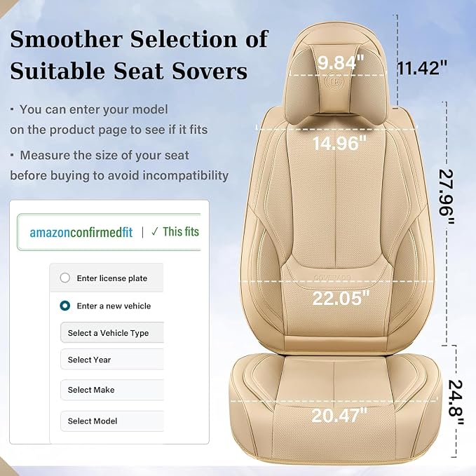 Coverado Car Seat Covers, Seat Covers for Cars, Waterproof Leather Auto Seat Protectors, Leather Car Seat Cushion, Car Interiors Accessories Universal Fit for Most Cars