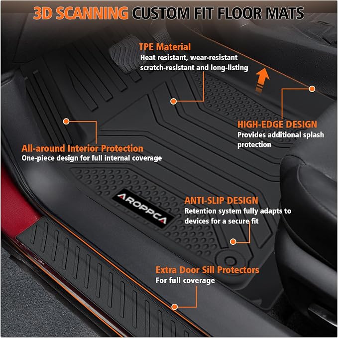 Floor Mats Cargo Liner with Backrest Mat for 2024-2026 Chevy Traverse & 2024-2026 GMC Acadia & 2025-2026 Buick Enclave 7 Seats Captain Chairs, TPE Rubber Mats Full Set wih Door Sill Guards Accessories