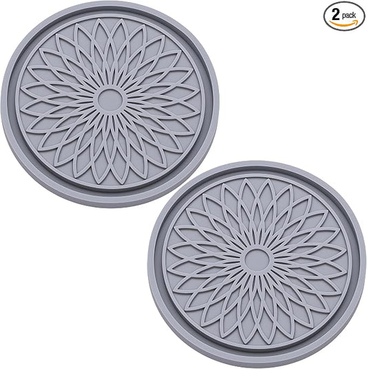 2-Pack Car Cup Holder Coaster Inserts, 2.75 Inch Non-Slip Silicone Liners, Shockproof Drink Holder Mat for Women Men, Universal Fit for Most Vehicles (Gray)