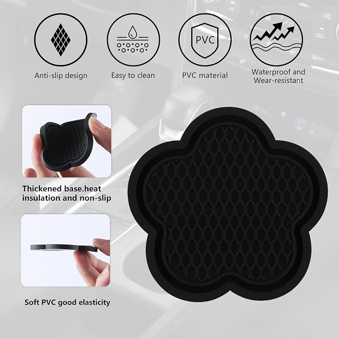 GArhomxy Non-Slip Cup Coaster, 4pcs Universal Shaped Coaster, PVC Flower, Crystal Car Interior (Black)