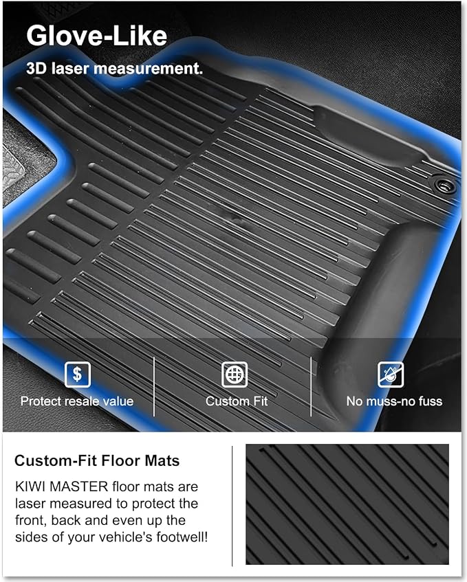Kiwi Master Floor Mats for 2016-2022 Honda Pilot | OEM Replacement 08P17-TG7-300, Custom Fit All Weather Car Mats, Heavy Duty TPE Floor Liners, Front & Rear 3 Row Set, Black