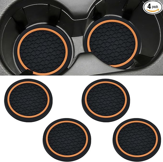 4PCS Car Cup Holder Coasters, 2.75 Inch Non-Slip Insert Water Bottle Holder Pads, Dustproof Automotive Interior Accessories Mat, Universal for Vehicles, Trucks, RVs and More (Orange)