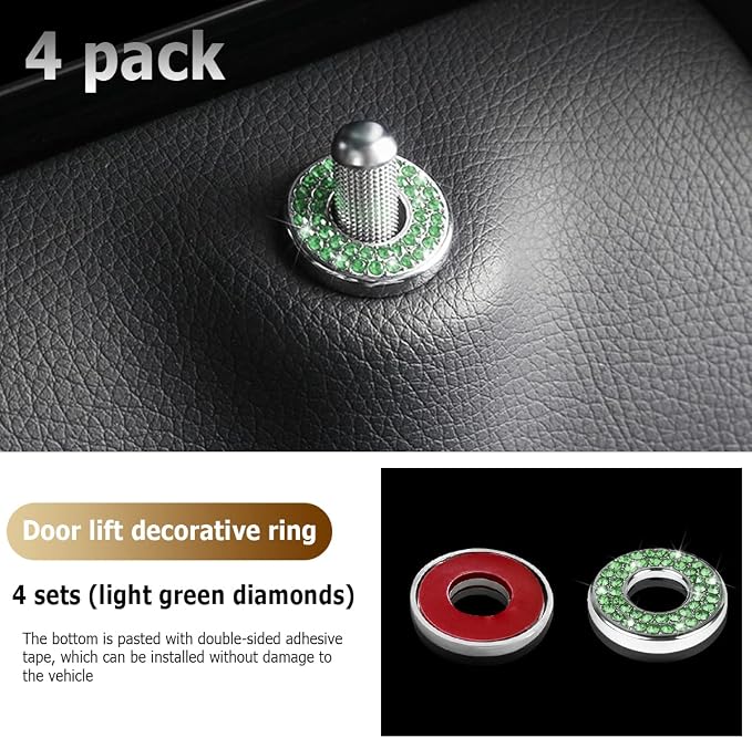 4PCS Bling Inner Car Door Lock Cover Stickers, Rhinestones Pull Rod Bolt Decorations, Crystal Auto Decals for Women Girls, Sparkly Car Door Lock Pin Caps for C Class C200L GLC260 C260L
