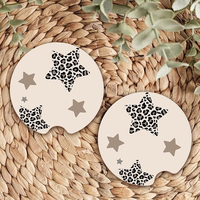Ceramic Car Coasters – Absorbent Car Cup Holder Coaster Set for Women, Cute Aesthetic Car Accessories for Girls, 2 Pack (Oatmeal)