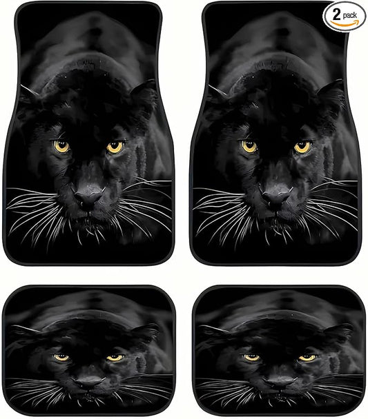 Universal Fit Car Floor Mats Set of 4Pcs, Cute Black Leopard All-Weather Front Rear Car Carpet Mats, Non-Slip Car Floor Mat Car Accessories for Automotive Trucks SUV Sedans Vans