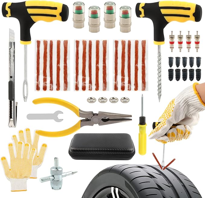 48Pcs Heavy Duty Tire Plug Kit, Off Road Emergency Puncture Repair for SUV, Truck, ATV, UTV, Tractor & Motorcycle, Fast Seal Tire Repair Kit with Tools