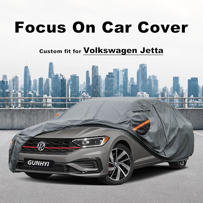 GUNHYI Premium Car Cover Custom Fit Volkswagen vw Jetta (2005-2026), 16 Layers Heavy Duty Car Cover Waterproof All Weather with Zipper Door for Sun Rain Snow Dust Uv Protection
