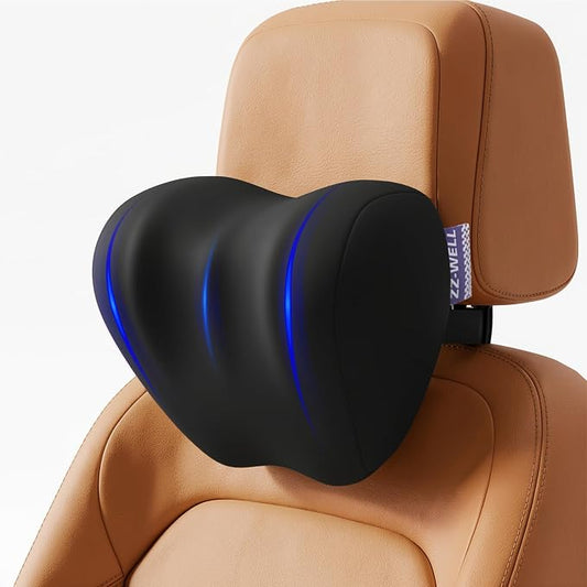 ZZ-WELL Car Headrest Pillow, Car Neck Pillow for Neck Pain Relief with Adjustable Strap, Memory Foam & Breathable Removable Cover, Travel Car Neck Pillow for Pain Relief While Driving (Black, 1Pack)