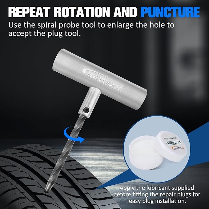 BETOOLL Tire Repair Kit, 35 Pcs Professional Heavy Duty Universal Emergency Flat Tire Repair Kit to Fix Punctures, for car Motorcycle, Truck, Golf Cart, ATV, Tractor, ARB, RV, SUV, Trailer etc.