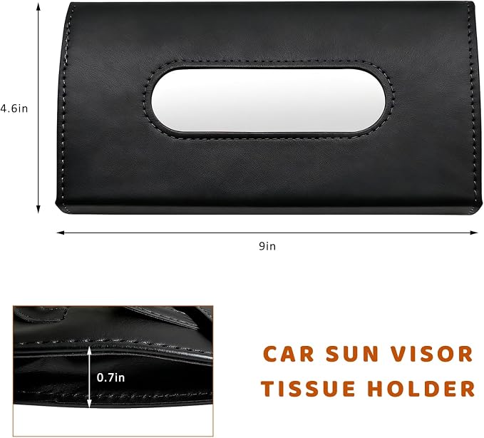 Car Visor Tissue Holder, Premium Leather Sun Visor Napkin Organizer with Tissue Refill, Universal Backseat Napkin Case Sunvisor Mask Holder for Cars SUVs Trucks RVs (Black)