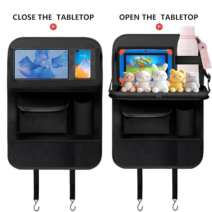 TCJJ Car Seat Organiser Car Backseat Organizer Seat Organizer for Kids | Car Backseat Seat for Kids Kick Protector with Tray and Touch Screen Tablet Storage Pockets Waterproof and Stainproof