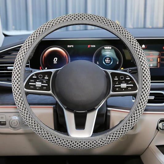 Elastic Stretch Steering Wheel Cover, Anti-Slip, 15inch, Grey | Microfiber Odorless Breathable Ice Silk Car Steering Wheel Protector, Easy Carry, Warm in Winter & Cool in Summer