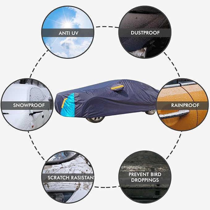 Car Cover Waterproof All Weather, 6 Layers Outdoor Full Exterior Cover Rain Sun UV Snowproof Protection with Zipper Cotton, Mirror Pocket for Chrysler Voyager