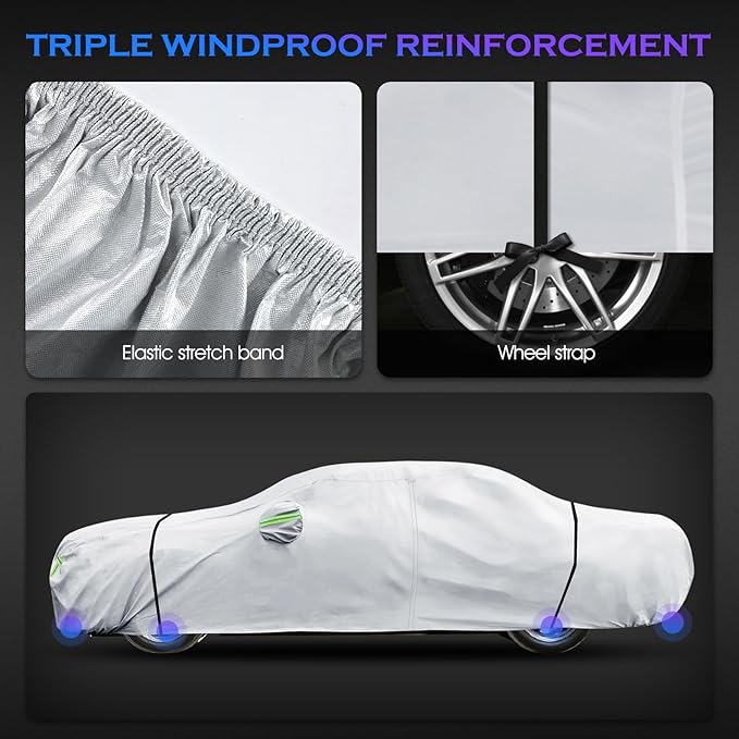 Car Cover Custom Fit for Toyota Corolla 2000-2025,Honda Civic 1991-2025,6 Layers Truck Cover Waterproof All Weather for Automobiles,Outdoor Full Exterior Cover,Rain, Sun, Wind Protection,Silver