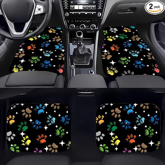 Universal Fit Car Floor Mats Set of 4Pcs, Star and Dog Paw Print All-Weather Front Rear Car Carpet Mats, Non-Slip Car Floor Mat Car Accessories for Automotive Trucks SUV Sedans Vans