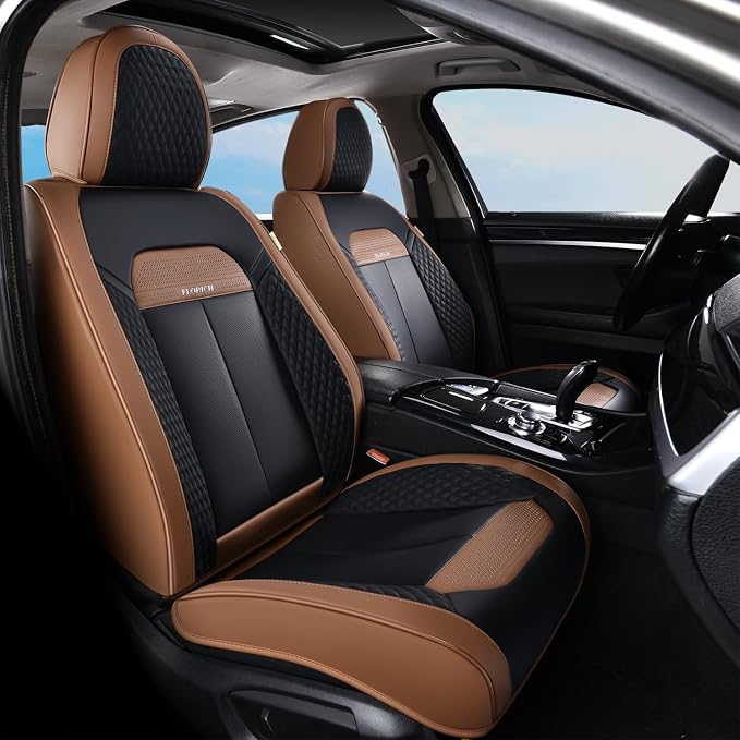 FLORICH Car Seat Covers Front Seats Only, Luxury Leather Seat Covers Universal Anti-Slip Driver Seat Cover, Automotive Vehicle Seat Covers fit for Trucks Vans SUVs Sedans (2 Packs, Light Coffee)