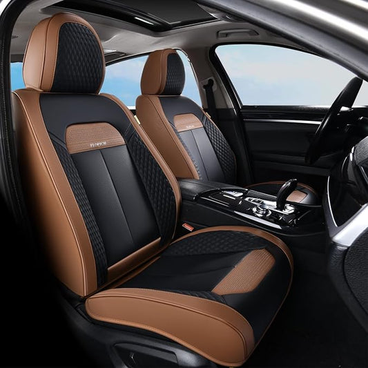 FLORICH Car Seat Covers Front Seats Only, Luxury Leather Seat Covers Universal Anti-Slip Driver Seat Cover, Automotive Vehicle Seat Covers fit for Trucks Vans SUVs Sedans (2 Packs, Light Coffee)