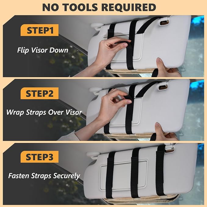 GNEGNI Tactical Car Sun Visor Organizer - Rigid MOLLE Panel Vehicle Storage Pouch with 3 Straps - Car Interior Document and Tool Holder for Truck, SUV, Jeep (13" x 7") (Khaki)