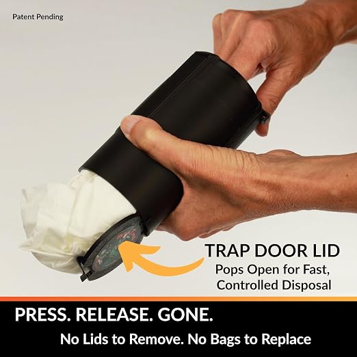 Trash Trapper Car Trash Can Cup Holder | Mini Car Trash Can | Fits in Most Doors | 5.1" x 2.9" | Traps More & Empties Less, Patent-Pending Compaction, Holds Weeks of Small Garbage, Black/Orange