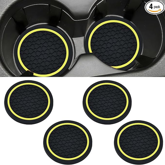 4PCS Car Cup Holder Coasters, 2.75 Inch Non-Slip Insert Water Bottle Holder Pads, Dustproof Automotive Interior Accessories Mat, Universal for Vehicles, Trucks, RVs and More (Yellow)