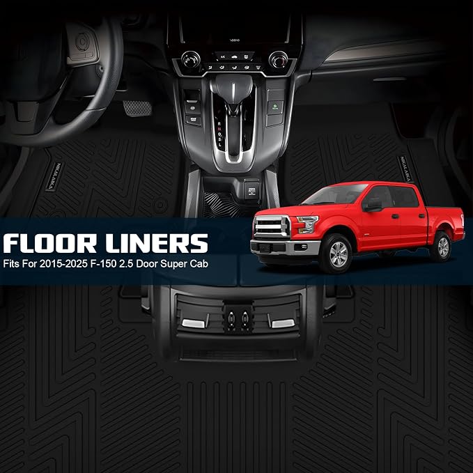 Floor Mats for 2015-2026 Ford F-150 Super Cab & Extended Cab (Not for SuperCrew Cab), TPE All Weather Car Floor Liners, Anti-Slip Automotive Mats Compatible with F150 Accessories, Black