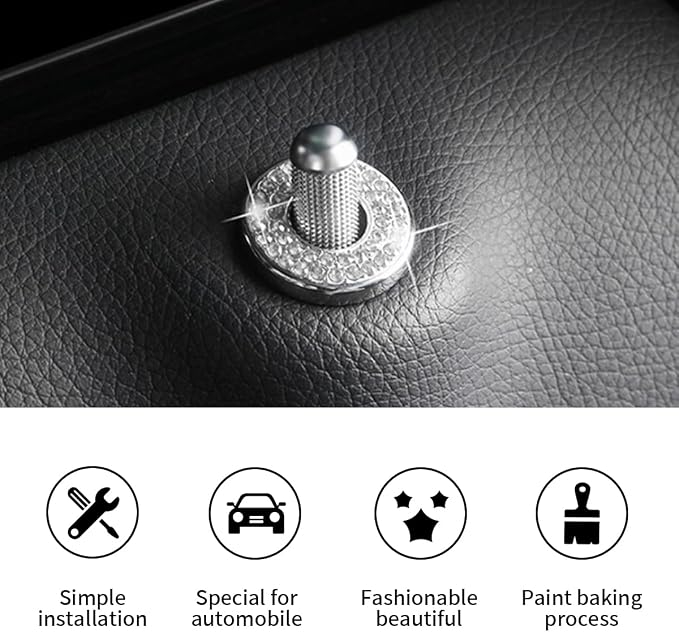 JOYCOURT 4Pack Bling Car Inner Door Lock Pull Stickers, White | Rhinestone Bling Car Pull Rod Bolt Decoration Cover Interior Car Accessories, for Mercedes-Benz A/B/C/E Class GLC GLA GLK GLA