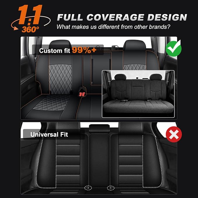 AOMSAZTO Truck Seat Covers for Chevy Silverado/GMC Sierra 1500 (2007-2013) 2500HD/3500HD (2007-2014) - Black/Gray Diamond Grid Faux Leather Seat Cover Full Set(Rear 40/60 Split for Crew Cab)