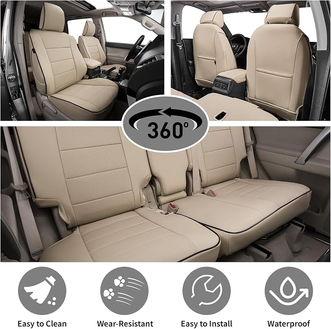EKR Car Seat Covers Custom Fit for Toyota 4Runner(5 Seats) Full Set | for Toyota 4 Runner 2025-2026 Seat Covers for SUV,Full Wrap,Airbag Compatible,Waterproof Pet-resistant,Faux Leather(Beige)