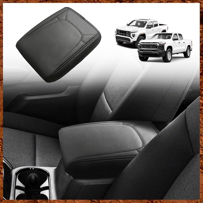 Muslogy Center Console Armrest Cover Fit for Chevy Colorado/GMC Canyon 2026 2023-2025 Accessories, Comfort Armrest Pad Console Lid Cushion Vegan Leather Regular Thick(Black Trim)