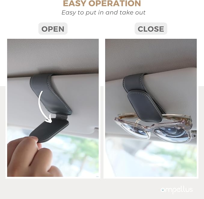 2 Pack Magnetic Leather Sunglass Holder, Eyeglass Hanger Clip for Car Sun Visor, Suitable for Different Size Eyeglasses (White, 2 Pack)