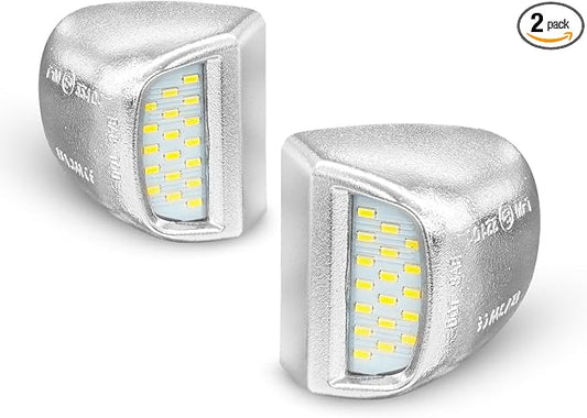 LESAUCE Chrome LED License Plate Lights Assembly Housing Compatible with 1999-2013 Chevy Silverado GMC Sierra 1500 2500 3500 HD Suburban Tahoe Cadillac Escalade EXT Yukon XL, 6000K White 2-Pieces