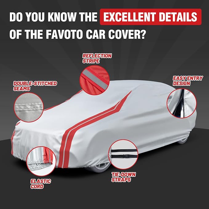 Favoto Car Cover Waterproof Custom Fit for Dodge Challenger (2008-2023) | Windproof Heavy Duty Car Cover for Automobiles Outdoor with Reflective Strips All Weather Rain Dust Snow UV Protection