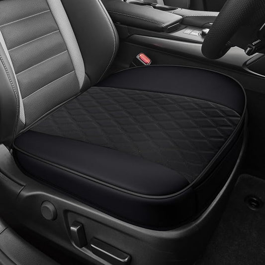 Leather Front Car Seat Cover, Anti-Slip Car Seat Bottom Covers, Full Wrapped Bottom Seat Protectors with Storage Pocket, Universal Comfortable Seat Cushion Fit Vehicles SUVs Trucks (Black)