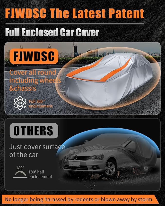 Sliver Full Enclosed Car Cover Universal Fit Wrangler 2 Door 1987-2025 YJ/TJ/JK/JL,Kia Soul,Honda fit,Trax,Encore,Kona/Veloster,HR-V 2015-2022 Fit Small SUV/Hatchback/Jeep Length up to 171 in