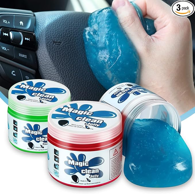 Auto Dynasty 2024 Universal Home/Office Keyboard/Interior Car Air Vent Auto Detailing Car Slime Cleaner Dust Cleaning Removal Gel Putty Jelly, Pack of 3, Red, Blue, Green