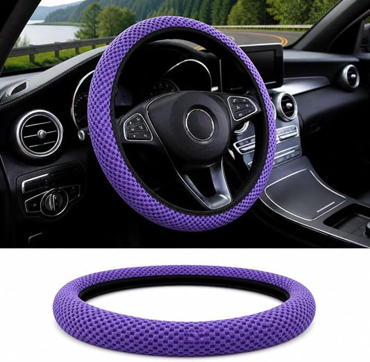 Breathable Elastic Steering Wheel Cover,15 Inch Stretch Steering Wheel Protector,Microfiber Ice Silk Anti-Slip Car Wheel Cover,Odorless Comfort Grip Interior Accessory for Cars SUV Truck（Purple）