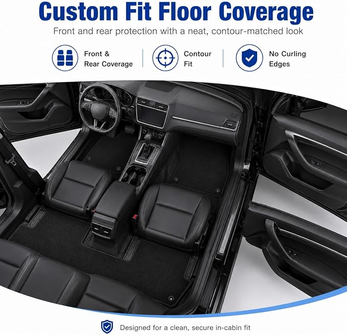 GXARTS Waterproof Car Floor Mats Carpet Full Set Compatible with Ford F-150 2021 2022 2023 2024 2025 | All-Weather Protection，with Anti-Slip Buckle
