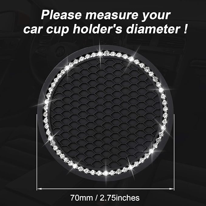 4PCS Bling Coasters, Crystal Car Cup Coaster, Rhinestone Universal Vehicle Anti Slip Coaster, Suitable for Most Car Interior, Black