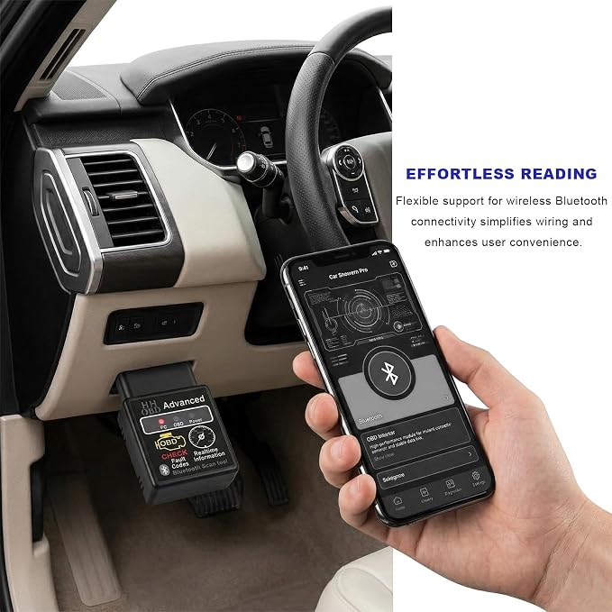 Bluetooth OBD2 Scanner for Car, OBDII Wireless Fault Code Reader Auto Engine Diagnostic Tester w/Exclusive App, Professional Vehicle OBD2 Adapter Scan Tool for Phone & PC