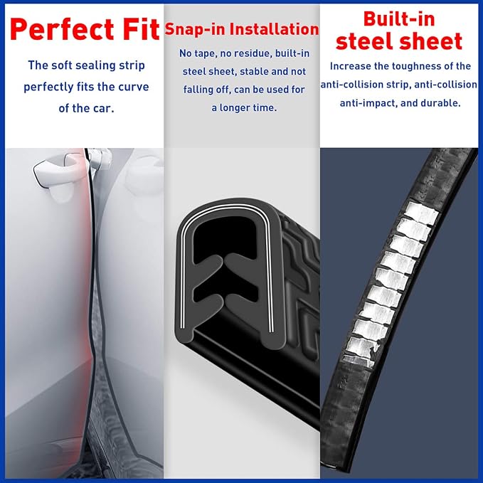 Car Door Edge Guards,Rubber Seal Protector U Shape Edge Trim Door Edge Protection Fit for Most Car (32FT, Black)