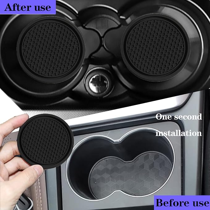 4-Piece Car Cup Holder Inserts, 2.75In PVC Anti-Slip, Honeycomb Waterproof Fixed Tea Coasters, Universal for Vehicle Interior Cup Mats (Black)
