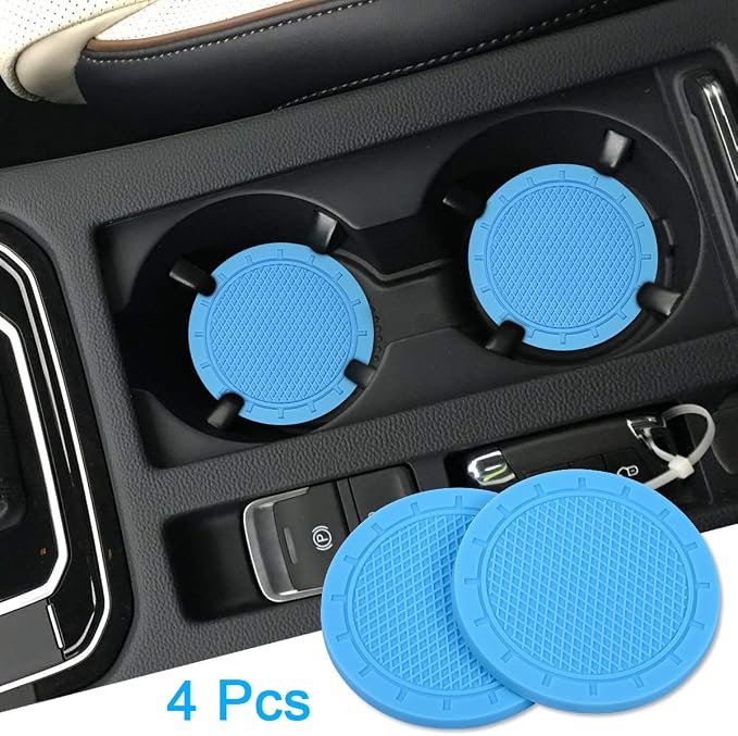 Car Coasters, Wisdompro 4 Pack PVC Car Cup Holder Insert Coaster - Anti Slip Universal Vehicle Interior Accessories Cup Mats for Women(2.75" Diameter, Light Blue)