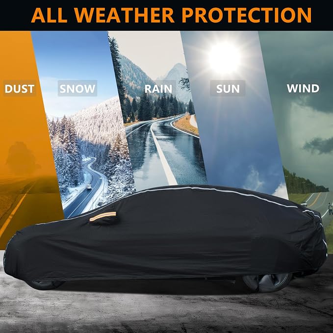 Car Cover Waterproof All Weather, 6 Layers Car Covers for Automobiles, Full Exterior Cover with Zipper, Outdoor Car Cover Sun UV Rain Snow Wind Protection, Fit for 180"(180*70*59 inch)Sedan