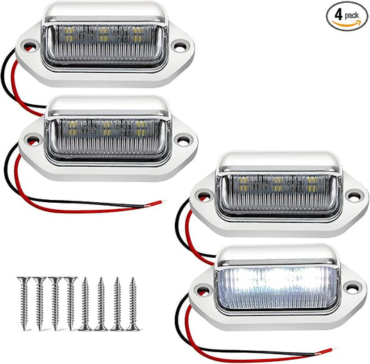 4 Pack Xenon White LED License Plate Lights - 12V-24V Waterproof, For Truck SUV Trailer RV Boat, Step Courtesy, Dome/Cargo, Under Hood Lights