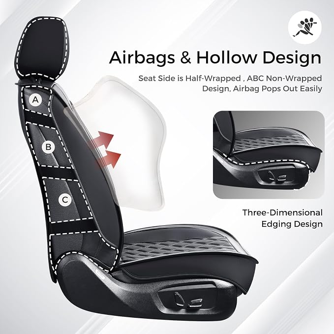 Huidasource Seat Covers Full Set, 5 Layers Full-Cover Leather Seat Cover Hollow Design Airbag Pops, Front ＆ Back Seat, Seat Covers for Most Cars, Vans, Trucks, SUVs Universal Fit (Full Set/Black)