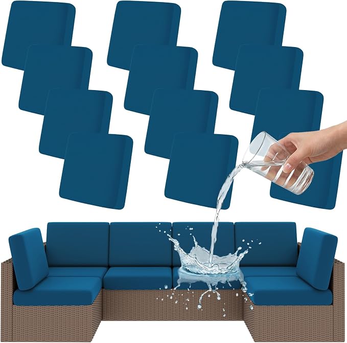 Smiry Waterproof Patio Cushion Covers, Stretch Outdoor Couch Slipcovers Replacement Washable Furniture Protector Sofa Chair Seat Cover for Dogs and Pets (12 Pcs, Peacock Blue)